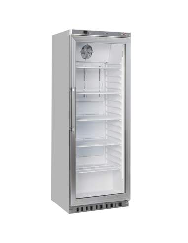 Armoire frigorifique, porte vitrée, ventilée, 400 Lit. acier inox
