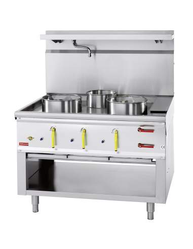Fourneau wok 3 brûleurs avec rideau d'eau