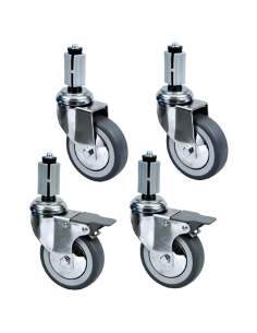Kit de 4 roues chromées Ø 100 (2 avec freins) pour tables