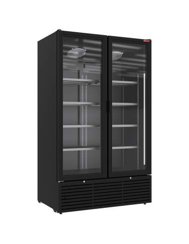 Vitrine ventilée positive 1142 litres, 2 portes battantes - NOIRE