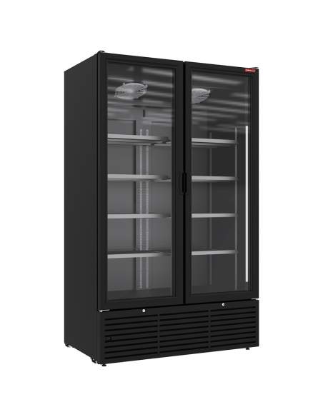 Vitrine ventilée positive 1142 litres, 2 portes battantes - NOIRE