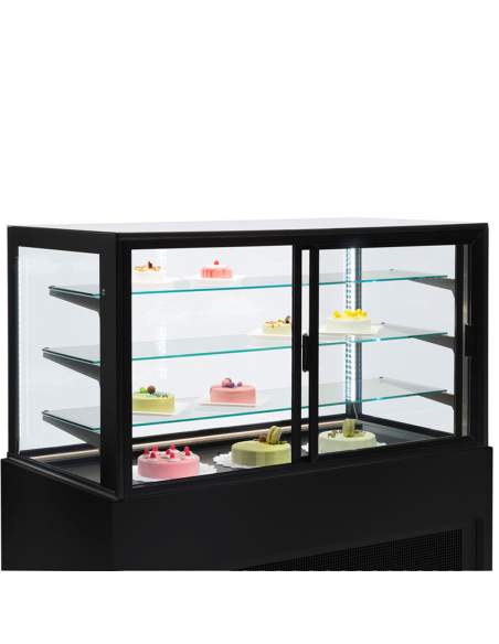 Comptoir vitrine panoramique, ventilé, 4 niveaux, sans réserve - NOIR