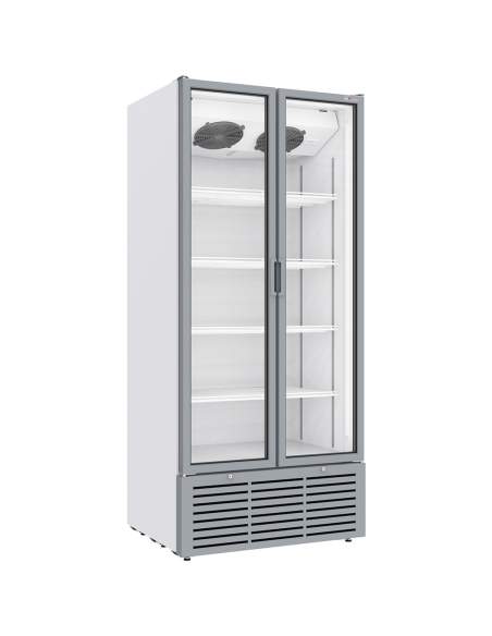 Vitrine ventilée positive 804 litres, 2 portes battantes, BLANCHE