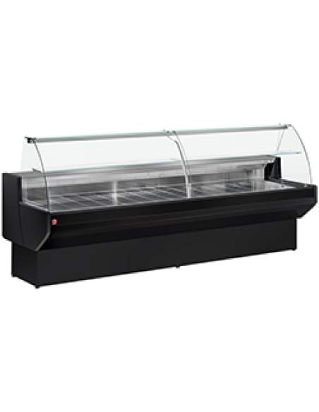 Comptoir vitrine réfrigéré à vitre bombée, ventilé, avec réserve - NOIR
