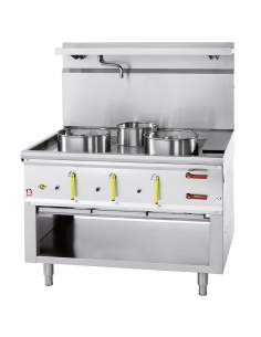 Fourneau wok 3 brûleurs avec rideau d'eau