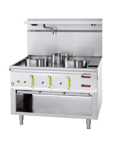 Fourneau wok 3 brûleurs avec rideau d'eau