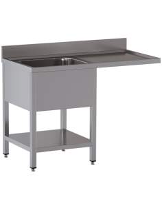 Plonge 1 cuve et 1 égouttoir à droite, avec sous tablette et espace lave-vaisselle